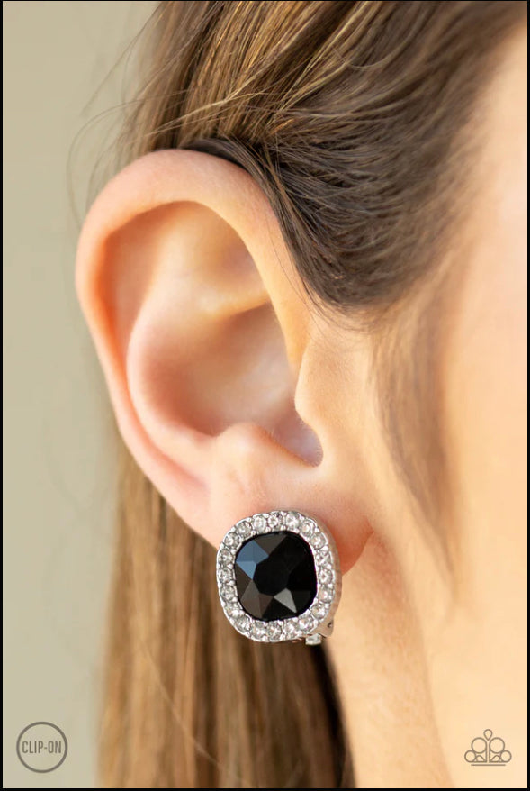 Bling Tastic! - Black Earrings (Clip Ons)