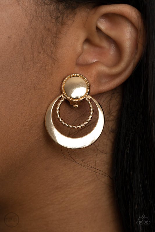 Refined Ruffles - Gold Earrings (Clip Ons)